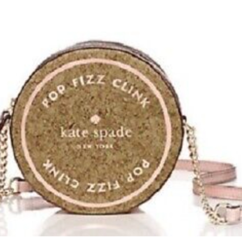 *SASSY!* Kate Spade Pop Fizz Clink Cork Round Crossbody Bag Metallic Gold purse